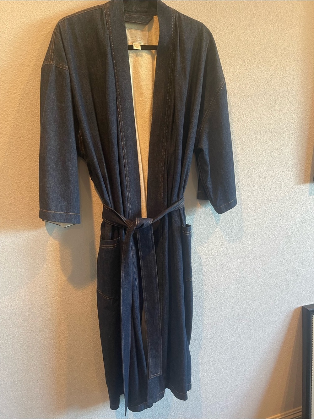 Unisex Dark Blue Denim Robe Jacket with Belt